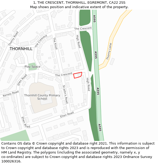 1, THE CRESCENT, THORNHILL, EGREMONT, CA22 2SS: Location map and indicative extent of plot