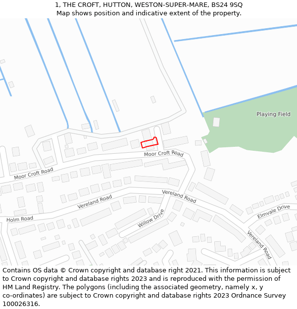 1, THE CROFT, HUTTON, WESTON-SUPER-MARE, BS24 9SQ: Location map and indicative extent of plot