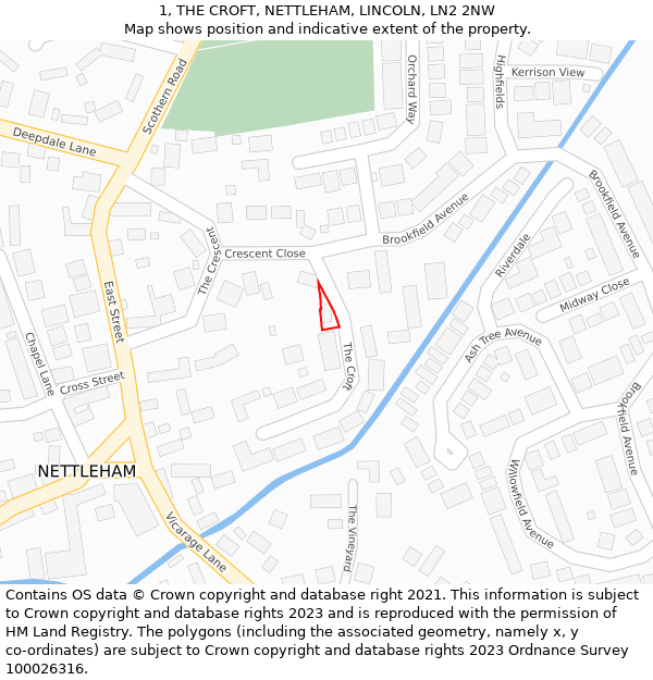 1, THE CROFT, NETTLEHAM, LINCOLN, LN2 2NW: Location map and indicative extent of plot