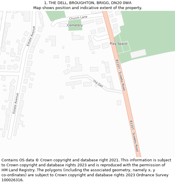 1, THE DELL, BROUGHTON, BRIGG, DN20 0WA: Location map and indicative extent of plot