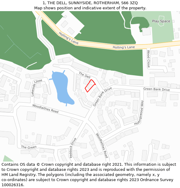 1, THE DELL, SUNNYSIDE, ROTHERHAM, S66 3ZQ: Location map and indicative extent of plot