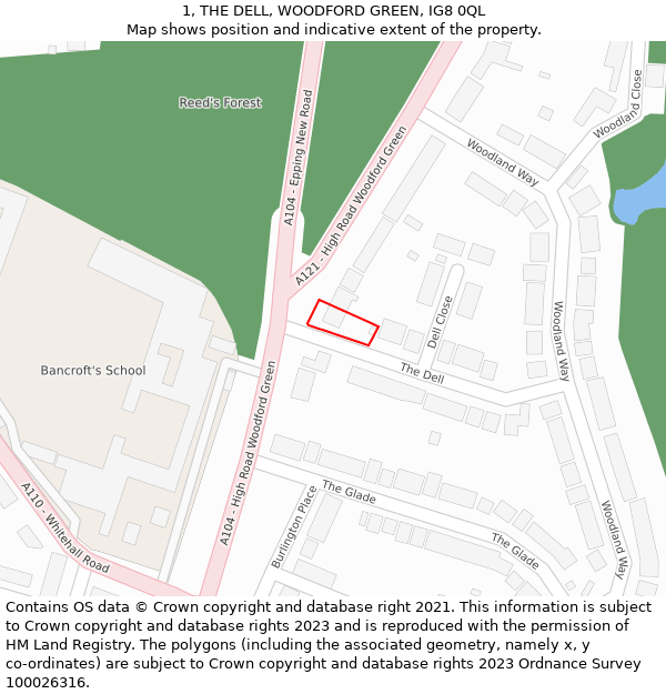 1, THE DELL, WOODFORD GREEN, IG8 0QL: Location map and indicative extent of plot