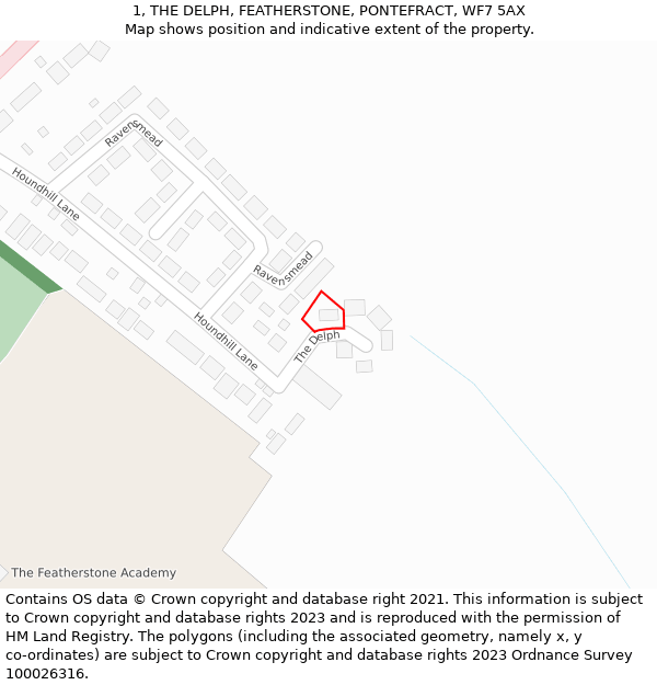 1, THE DELPH, FEATHERSTONE, PONTEFRACT, WF7 5AX: Location map and indicative extent of plot