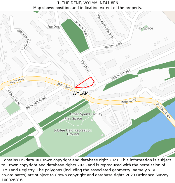 1, THE DENE, WYLAM, NE41 8EN: Location map and indicative extent of plot