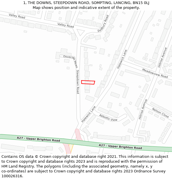 1, THE DOWNS, STEEPDOWN ROAD, SOMPTING, LANCING, BN15 0LJ: Location map and indicative extent of plot