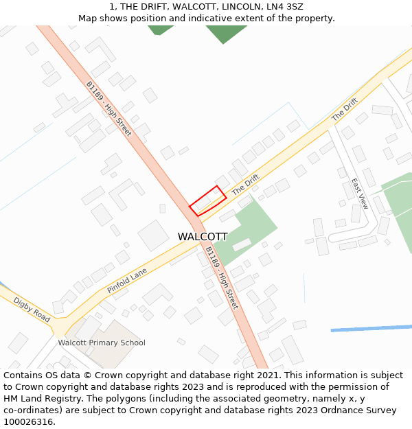 1, THE DRIFT, WALCOTT, LINCOLN, LN4 3SZ: Location map and indicative extent of plot