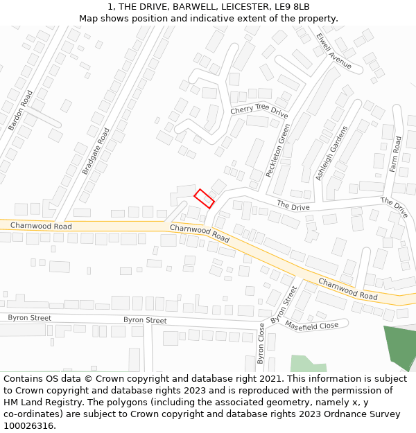 1, THE DRIVE, BARWELL, LEICESTER, LE9 8LB: Location map and indicative extent of plot