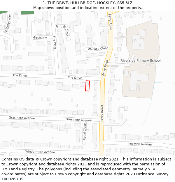 1, THE DRIVE, HULLBRIDGE, HOCKLEY, SS5 6LZ: Location map and indicative extent of plot