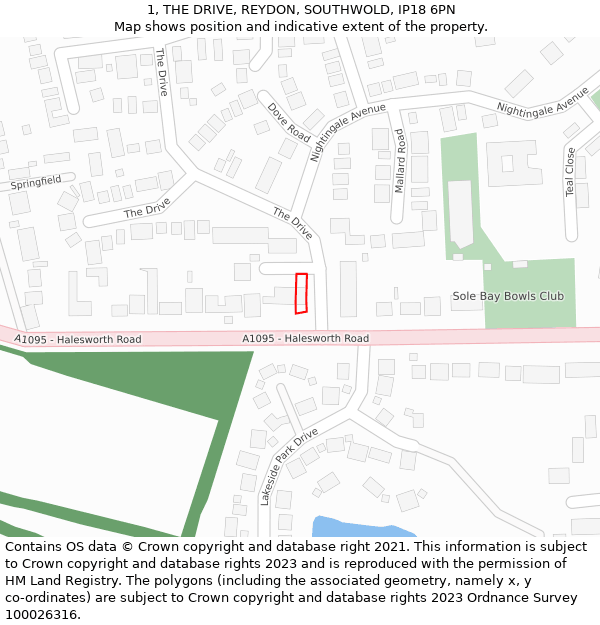 1, THE DRIVE, REYDON, SOUTHWOLD, IP18 6PN: Location map and indicative extent of plot