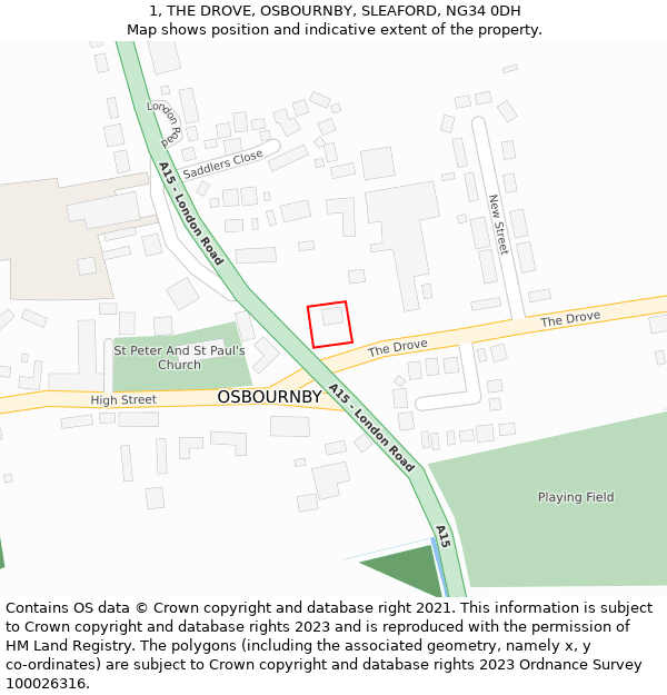 1, THE DROVE, OSBOURNBY, SLEAFORD, NG34 0DH: Location map and indicative extent of plot