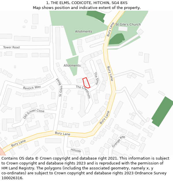 1, THE ELMS, CODICOTE, HITCHIN, SG4 8XS: Location map and indicative extent of plot