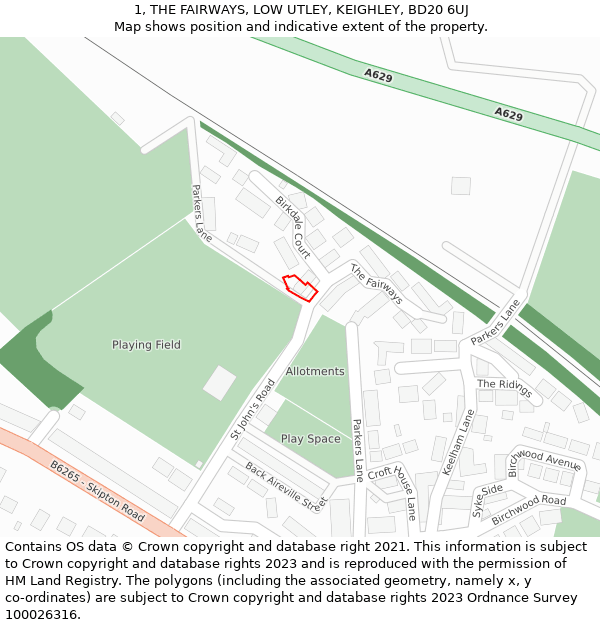 1, THE FAIRWAYS, LOW UTLEY, KEIGHLEY, BD20 6UJ: Location map and indicative extent of plot