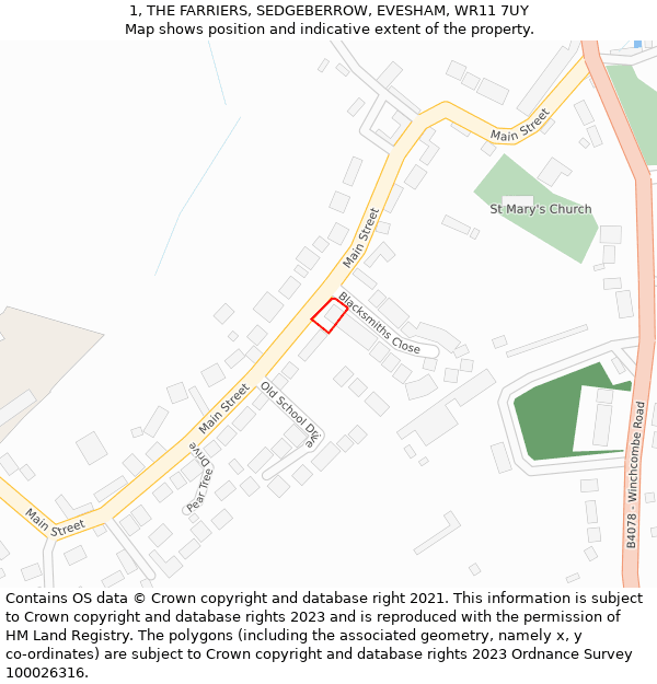 1, THE FARRIERS, SEDGEBERROW, EVESHAM, WR11 7UY: Location map and indicative extent of plot