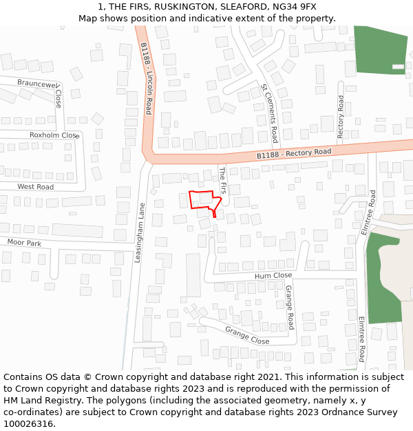 1, THE FIRS, RUSKINGTON, SLEAFORD, NG34 9FX: Location map and indicative extent of plot