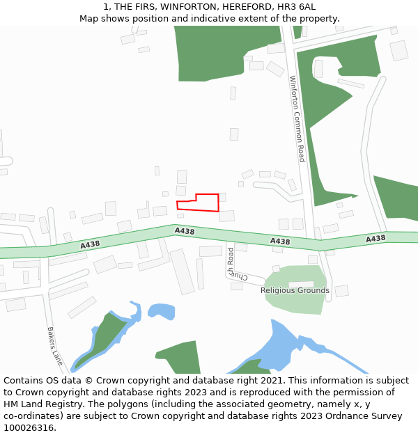 1, THE FIRS, WINFORTON, HEREFORD, HR3 6AL: Location map and indicative extent of plot