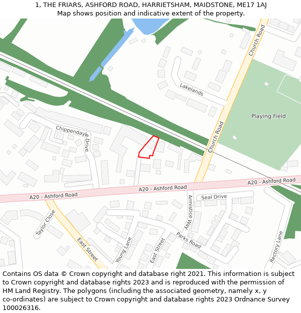 1, THE FRIARS, ASHFORD ROAD, HARRIETSHAM, MAIDSTONE, ME17 1AJ: Location map and indicative extent of plot