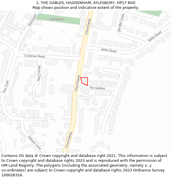 1, THE GABLES, HADDENHAM, AYLESBURY, HP17 8AD: Location map and indicative extent of plot