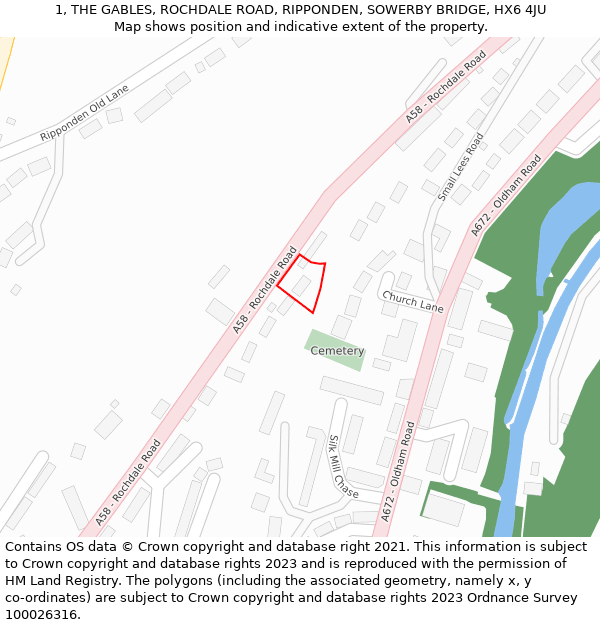 1, THE GABLES, ROCHDALE ROAD, RIPPONDEN, SOWERBY BRIDGE, HX6 4JU: Location map and indicative extent of plot