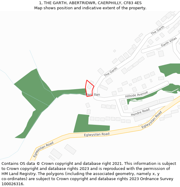 1, THE GARTH, ABERTRIDWR, CAERPHILLY, CF83 4ES: Location map and indicative extent of plot