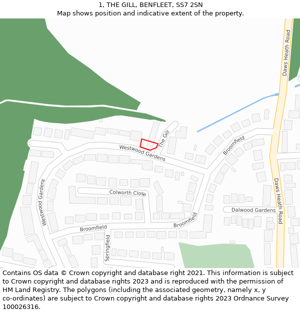 1, THE GILL, BENFLEET, SS7 2SN: Location map and indicative extent of plot
