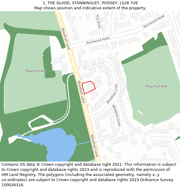 1, THE GLADE, STANNINGLEY, PUDSEY, LS28 7UE: Location map and indicative extent of plot