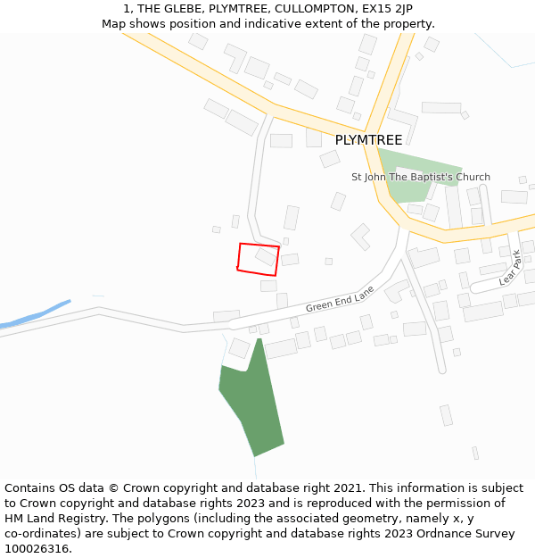 1, THE GLEBE, PLYMTREE, CULLOMPTON, EX15 2JP: Location map and indicative extent of plot