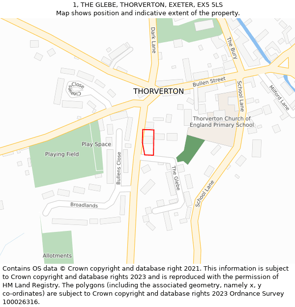 1, THE GLEBE, THORVERTON, EXETER, EX5 5LS: Location map and indicative extent of plot