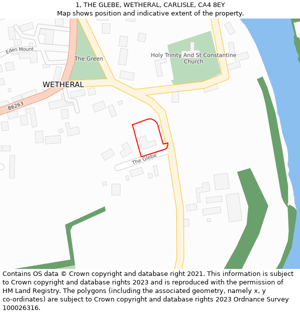 1, THE GLEBE, WETHERAL, CARLISLE, CA4 8EY: Location map and indicative extent of plot