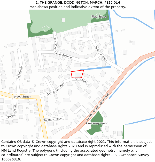 1, THE GRANGE, DODDINGTON, MARCH, PE15 0LH: Location map and indicative extent of plot