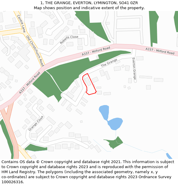 1, THE GRANGE, EVERTON, LYMINGTON, SO41 0ZR: Location map and indicative extent of plot