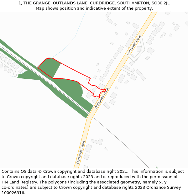 1, THE GRANGE, OUTLANDS LANE, CURDRIDGE, SOUTHAMPTON, SO30 2JL: Location map and indicative extent of plot