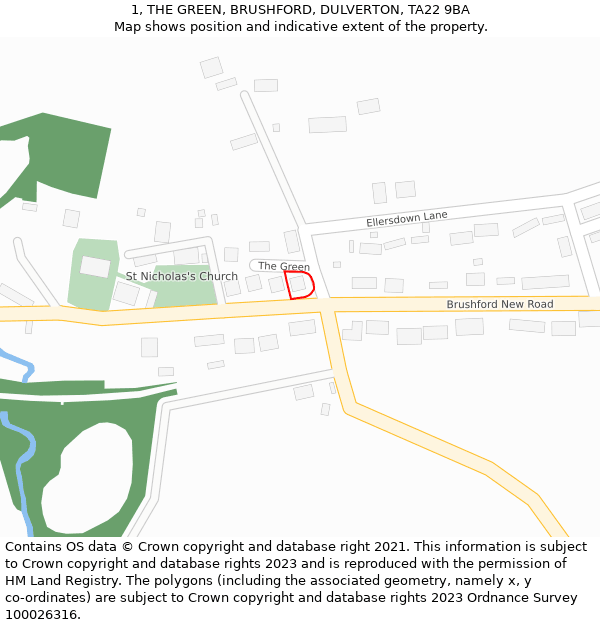 1, THE GREEN, BRUSHFORD, DULVERTON, TA22 9BA: Location map and indicative extent of plot
