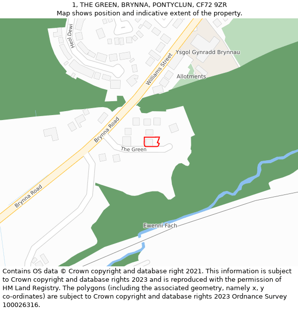 1, THE GREEN, BRYNNA, PONTYCLUN, CF72 9ZR: Location map and indicative extent of plot