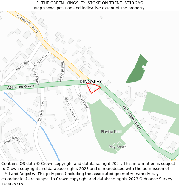 1, THE GREEN, KINGSLEY, STOKE-ON-TRENT, ST10 2AG: Location map and indicative extent of plot