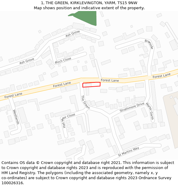 1, THE GREEN, KIRKLEVINGTON, YARM, TS15 9NW: Location map and indicative extent of plot