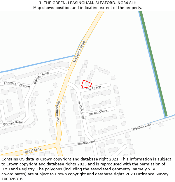 1, THE GREEN, LEASINGHAM, SLEAFORD, NG34 8LH: Location map and indicative extent of plot