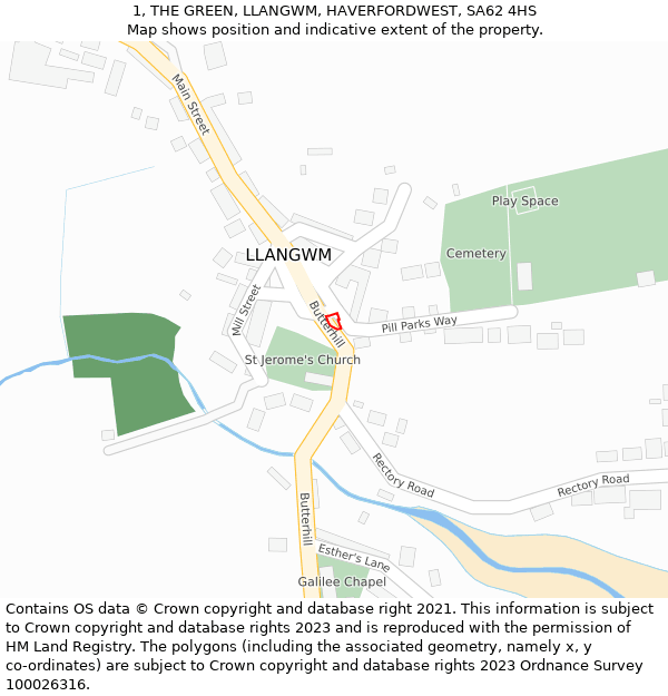 1, THE GREEN, LLANGWM, HAVERFORDWEST, SA62 4HS: Location map and indicative extent of plot