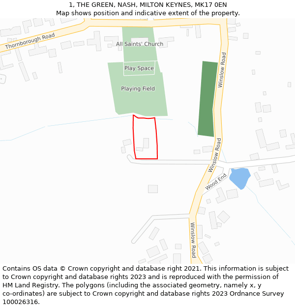1, THE GREEN, NASH, MILTON KEYNES, MK17 0EN: Location map and indicative extent of plot