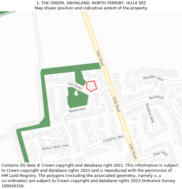 1, THE GREEN, SWANLAND, NORTH FERRIBY, HU14 3PZ: Location map and indicative extent of plot