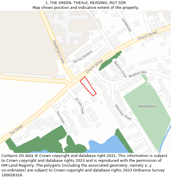 1, THE GREEN, THEALE, READING, RG7 5DR: Location map and indicative extent of plot