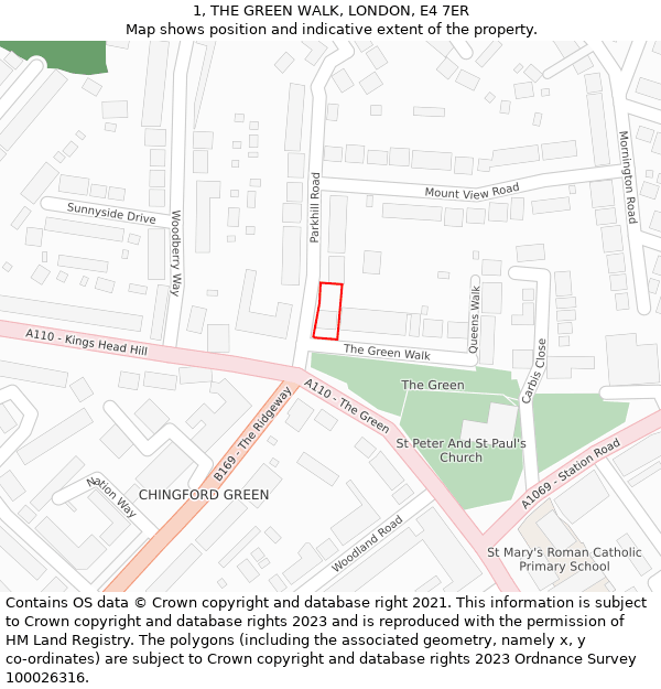 1, THE GREEN WALK, LONDON, E4 7ER: Location map and indicative extent of plot