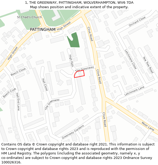 1, THE GREENWAY, PATTINGHAM, WOLVERHAMPTON, WV6 7DA: Location map and indicative extent of plot