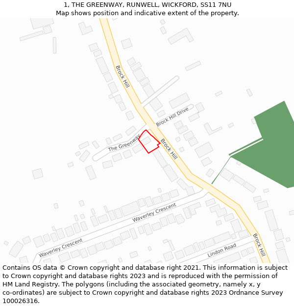 1, THE GREENWAY, RUNWELL, WICKFORD, SS11 7NU: Location map and indicative extent of plot