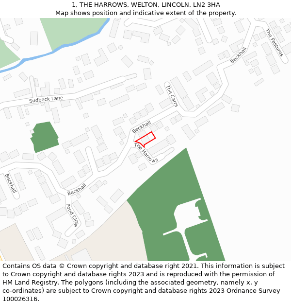 1, THE HARROWS, WELTON, LINCOLN, LN2 3HA: Location map and indicative extent of plot