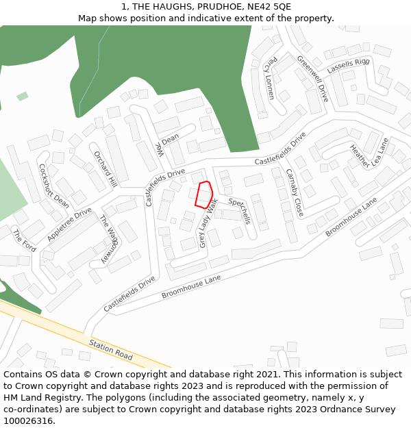 1, THE HAUGHS, PRUDHOE, NE42 5QE: Location map and indicative extent of plot