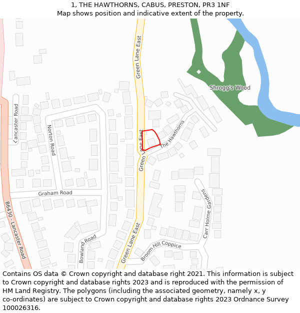 1, THE HAWTHORNS, CABUS, PRESTON, PR3 1NF: Location map and indicative extent of plot