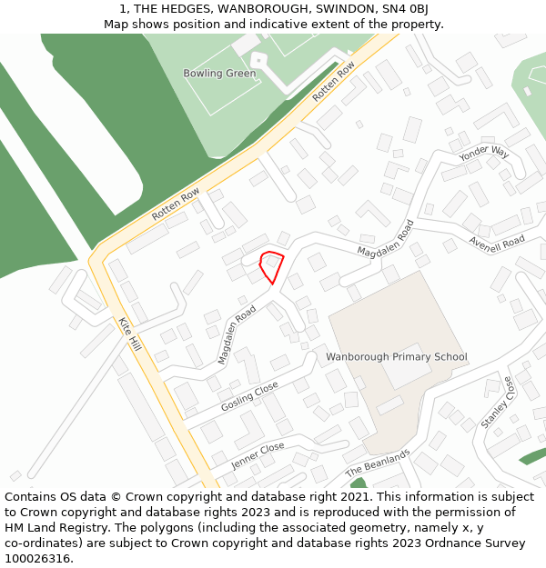 1, THE HEDGES, WANBOROUGH, SWINDON, SN4 0BJ: Location map and indicative extent of plot