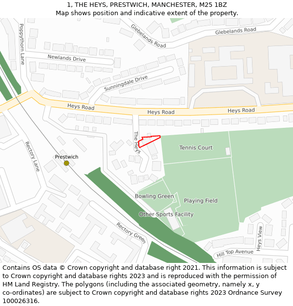 1, THE HEYS, PRESTWICH, MANCHESTER, M25 1BZ: Location map and indicative extent of plot