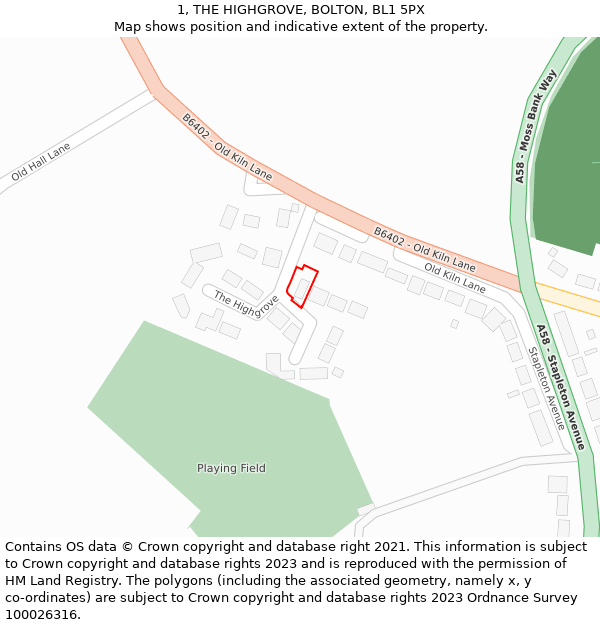 1, THE HIGHGROVE, BOLTON, BL1 5PX: Location map and indicative extent of plot