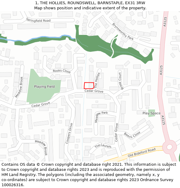 1, THE HOLLIES, ROUNDSWELL, BARNSTAPLE, EX31 3RW: Location map and indicative extent of plot